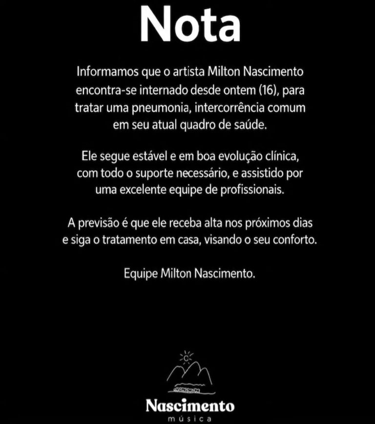 Milton Nascimento é hospitalizado devido a pneumonia; expectativa de alta é divulgada pela equipe médica
